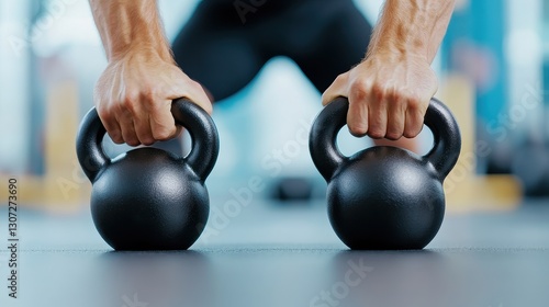 Obraz na płótnie Two Black Kettlebells Positioned For Workout
