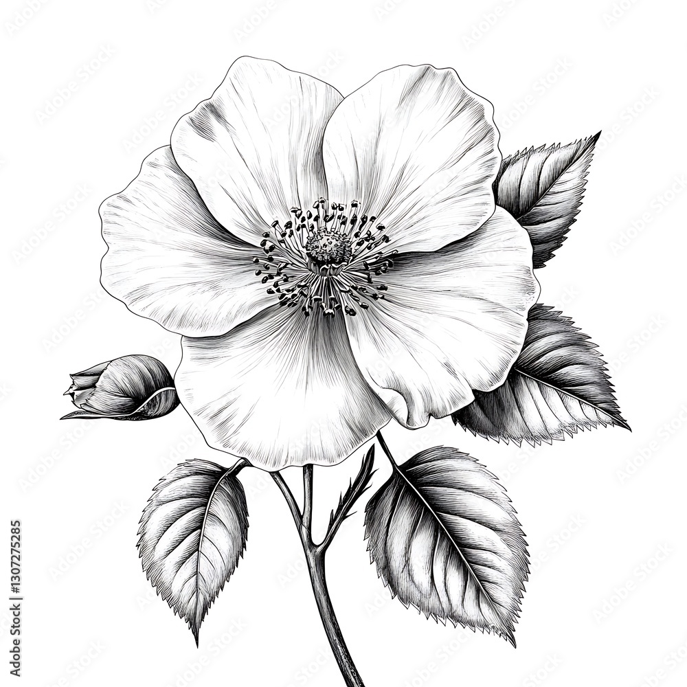 Fototapeta premium Detailed grayscale rose illustration