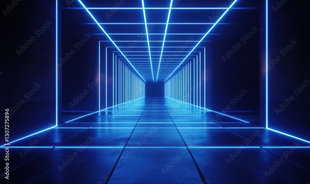 Futuristic corridor with glowing blue neon lights, creating a vibrant and immersive tunnel effect ideal for technology and sci-fi themes. Futuristic corridor with glowing blue neon lights, creating a vibrant and immersive tunnel effect ideal for technology and sci-fi themes.