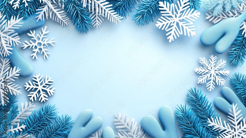 Winter Frame with Snowflakes and Blue Background Winter Frame with Snowflakes and Blue Background