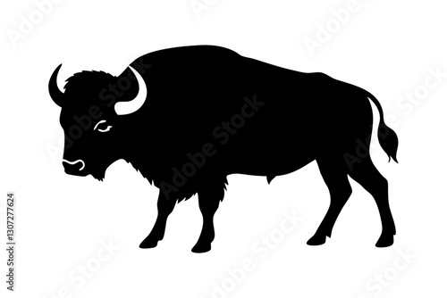 Bison Silhouette Logo Icon in Black Vector Design