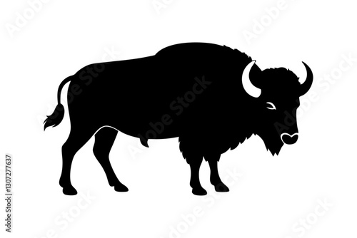 Bison Silhouette Logo Icon in Black Vector Design