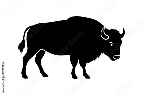 Bison Silhouette Logo Icon in Black Vector Design