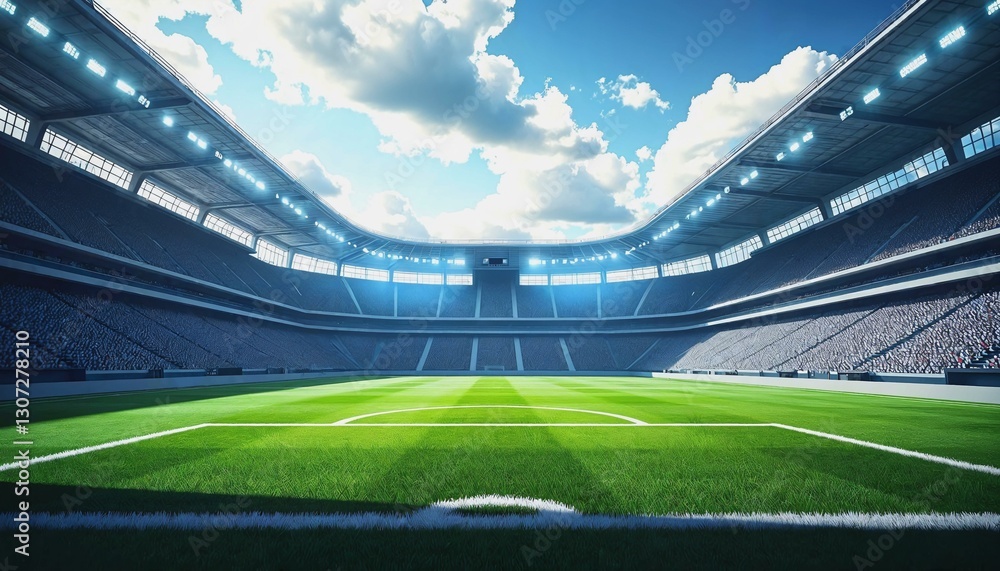 Artistic rendering of a vibrant soccer field under a modern stadium Artistic rendering of a vibrant soccer field under a modern stadium