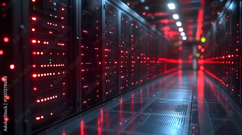 Fototapeta premium 3D modern data center with holographic SDN control interface, symbolizing flexible and efficient traffic management
