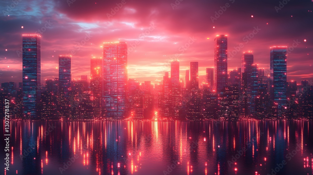 Fototapeta premium 3D cyber city illuminated by SDN-enabled high-speed network connections and virtual control systems