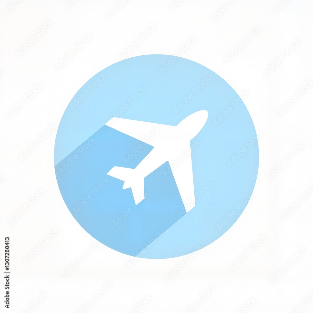Airplane silhouette in light blue circle background Airplane silhouette in light blue circle background