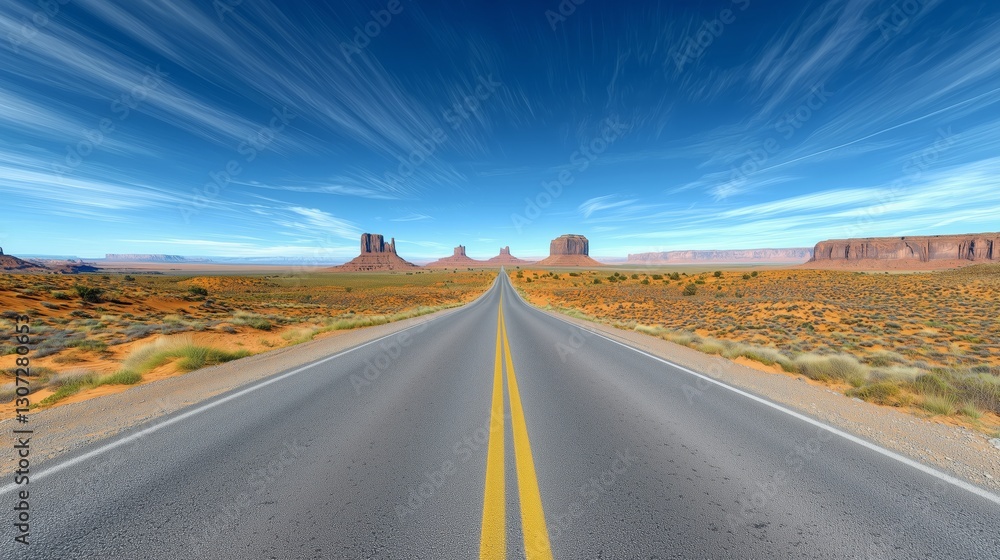 Fototapeta premium Expansive Desert Road Leading to Monument Valley