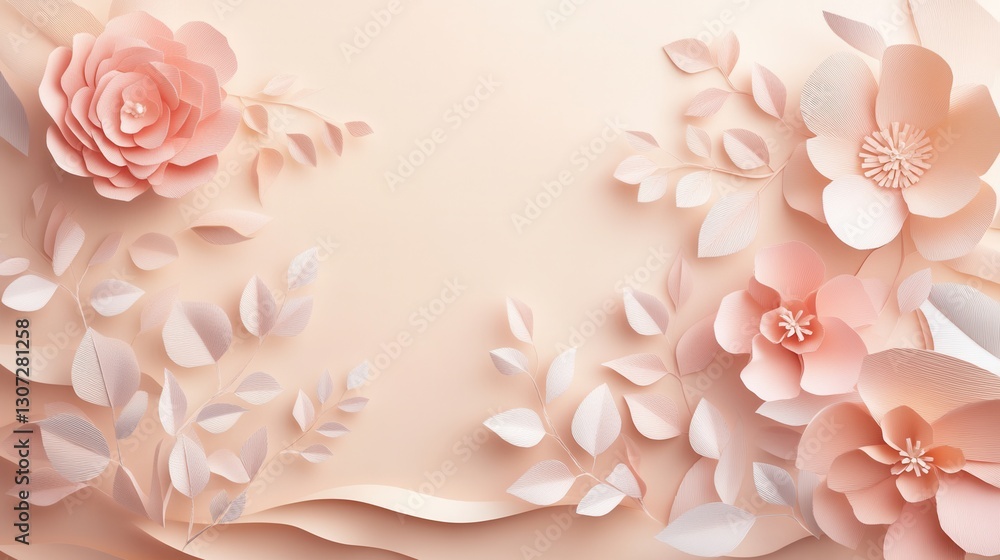 Delicate pastel paper art background showcasing elegant flowers and leaves for luxurious design projects Generative AI Delicate pastel paper art background showcasing elegant flowers and leaves for luxurious design projects Generative AI