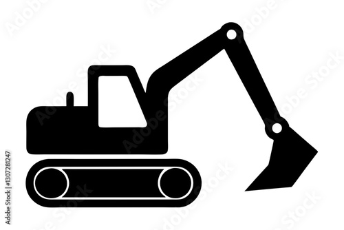 Excavator Silhouette Icon – Construction Equipment Vector Illustration


