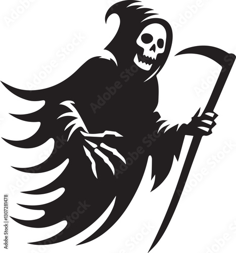 Grim reaper silhouette with scythe ready to harvest souls on halloween night
