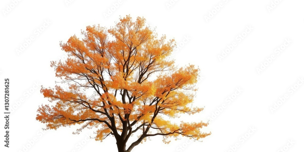 Fototapeta premium A lone deciduous tree, branches reaching skyward, stark white backdrop, autumn, scenic
