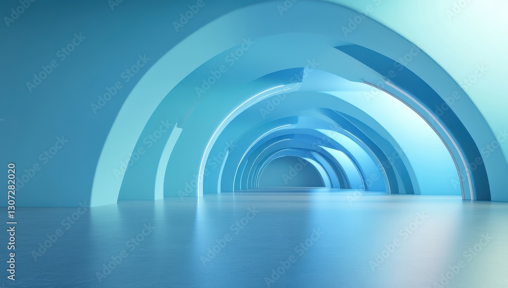 Futuristic Interior with Arched Blue Design and Soft Lighting in a Modern Space Inviting Calmness and Serenity for Creative Concepts Futuristic Interior with Arched Blue Design and Soft Lighting in a Modern Space Inviting Calmness and Serenity for Creative Concepts