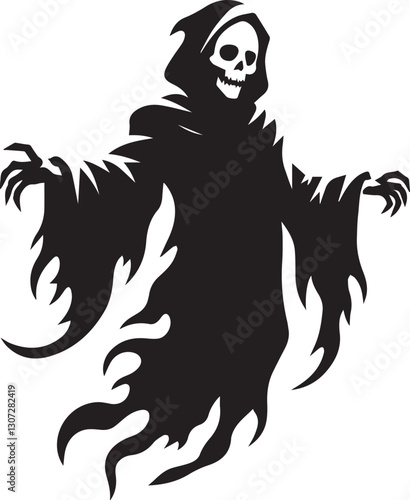 Grim reaper silhouette with scythe ready to harvest souls on halloween night
