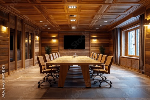 Wallpaper Mural Wooden meeting room interior. AI generated illustration. Torontodigital.ca