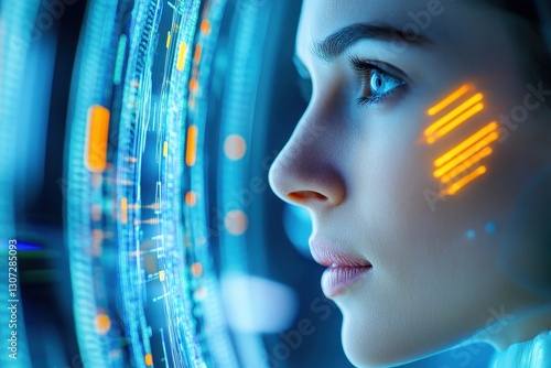 Woman Interacting With Advanced Virtual Reality Display