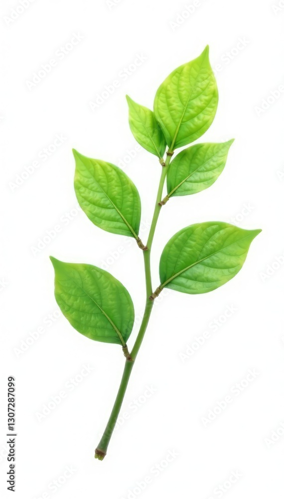 Single branch with a few leaves on white background, nature, floral, greenery Single branch with a few leaves on white background, nature, floral, greenery