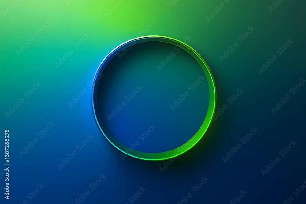 Glowing neon circle with blue and green light on dark background with Copy Space. Glowing neon circle with blue and green light on dark background with Copy Space.