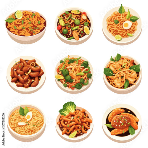 Assorted noodle dishes: Asian cuisine variety
