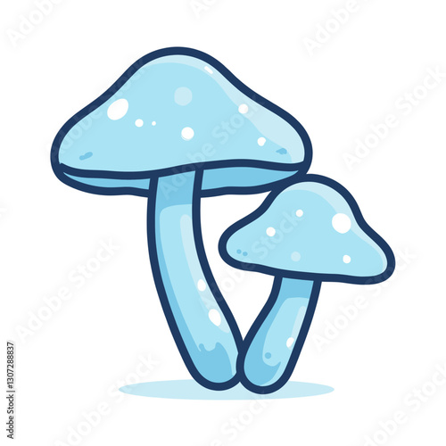 Blue Cartoon Mushrooms with White Spots