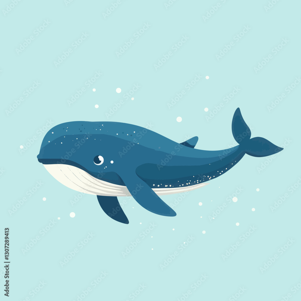 Obraz premium Cartoon Blue Whale with White Speckles in Light Blue Water