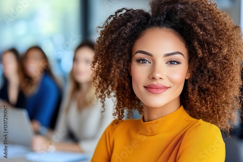 Wallpaper Mural Smiling Woman Among Colleagues In A Business Meeting Torontodigital.ca