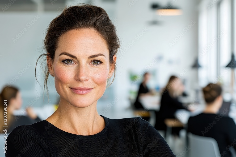 Fototapeta premium Professional Woman In Black Shirt Posing At Office