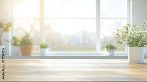 Bright Workspace with Natural Light and Green Plants