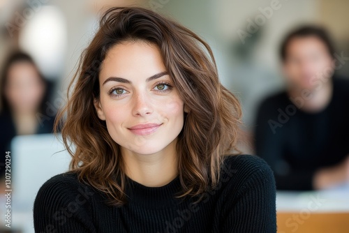 Wallpaper Mural Woman With Casual Attire Smiling In Office Setting Torontodigital.ca