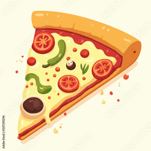 Cartoon Pizza Slice with Tomatoes and Peppers