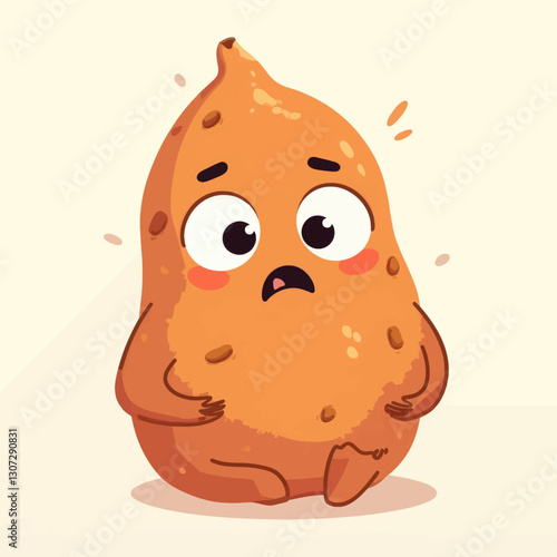 Cartoon Sweet Potato Character Looking Anxious