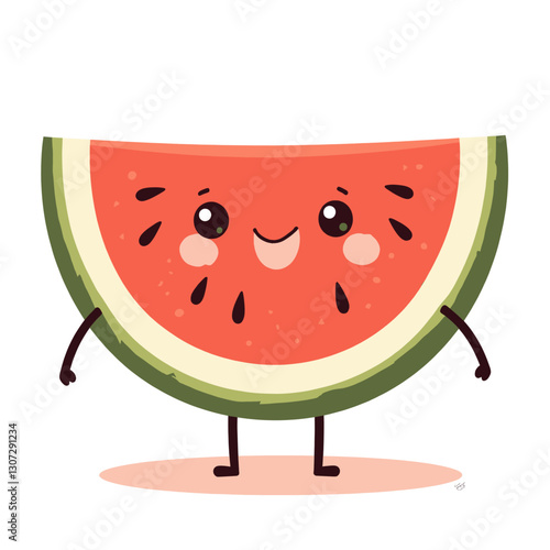 Cartoon watermelon slice with face and limbs on white