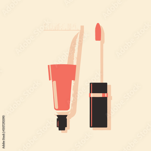 Coral lip gloss tube with applicator isolated