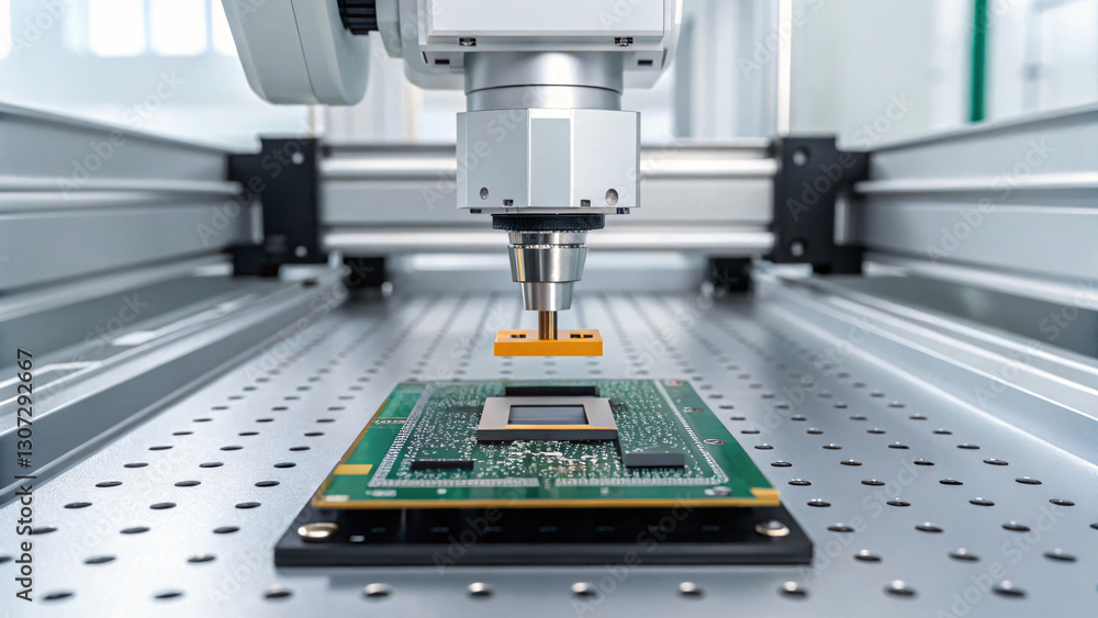 Precision Laser Cutting Process on Circuit Board in High-Tech Manufacturing Facility Precision Laser Cutting Process on Circuit Board in High-Tech Manufacturing Facility