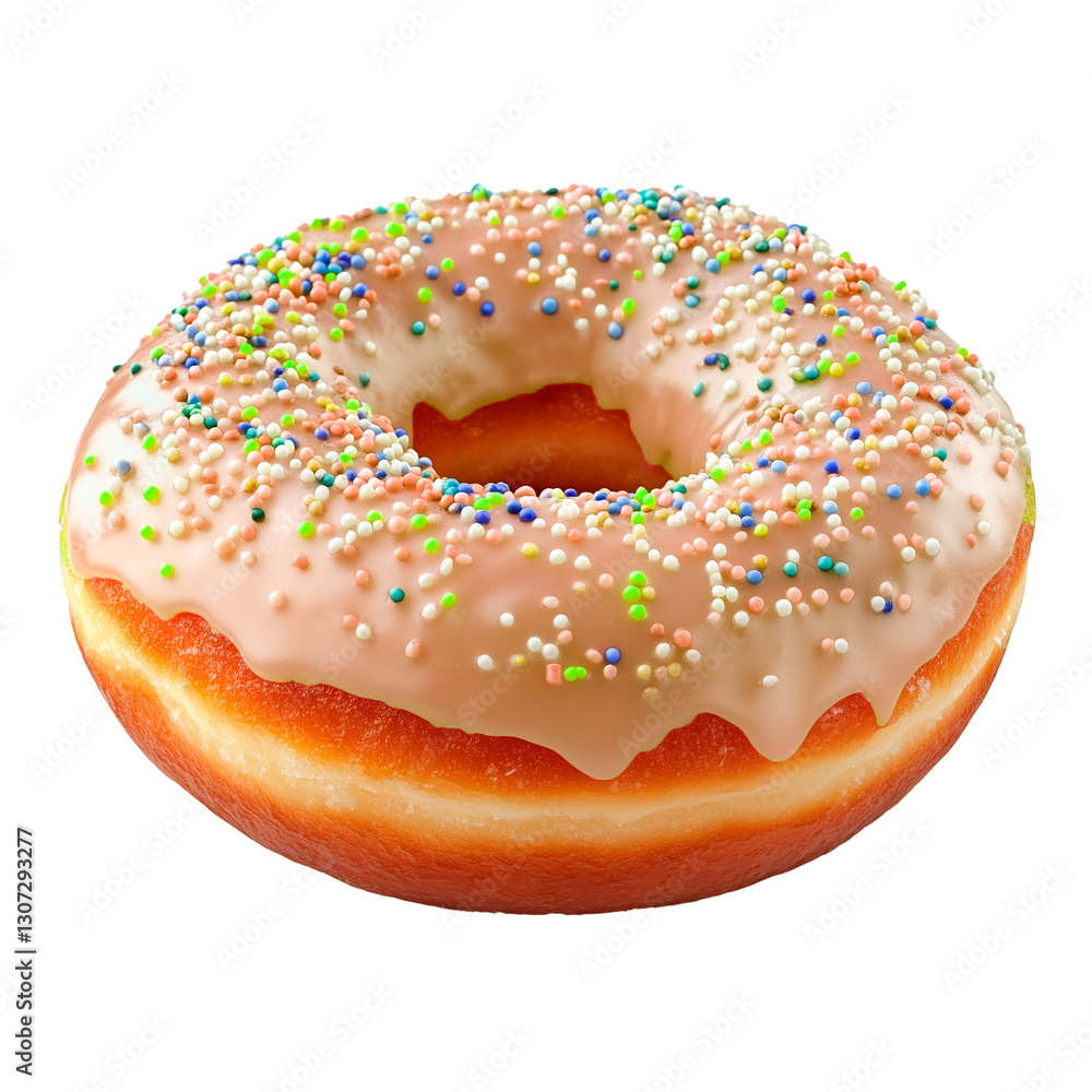 Beige frosted donuts with colorful sprinkles and glossy glaze isolated on transparent background Beige frosted donuts with colorful sprinkles and glossy glaze isolated on transparent background