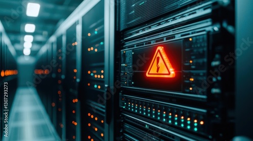 Wallpaper Mural A malfunctioning server room with warning lights reflecting chaos, software error, tech crisis amidst failure Torontodigital.ca