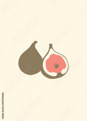 Illustration of whole and halved fig fruits