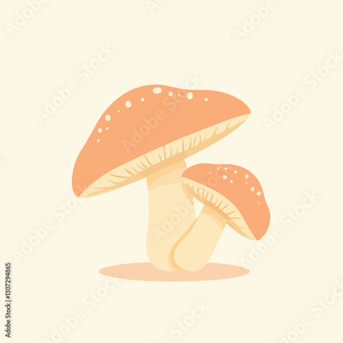Illustration of Two Orange-Capped Mushrooms