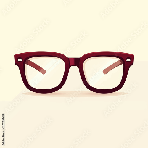Maroon retro glasses on beige background
