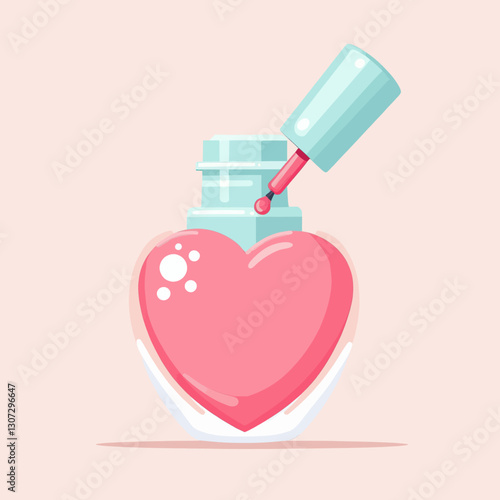 Pink Heart Nail Polish with Applicator Brush