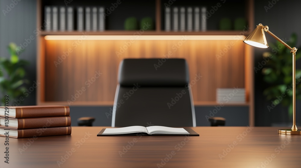 Fototapeta premium Modern Office Interior with Desk and Books
