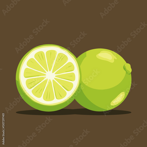 Sliced Lime and Whole Lime on Brown Background