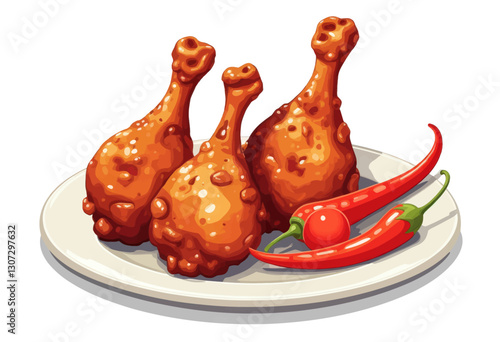 Spicy Cartoon Chicken Drumsticks With Red Chili Peppers