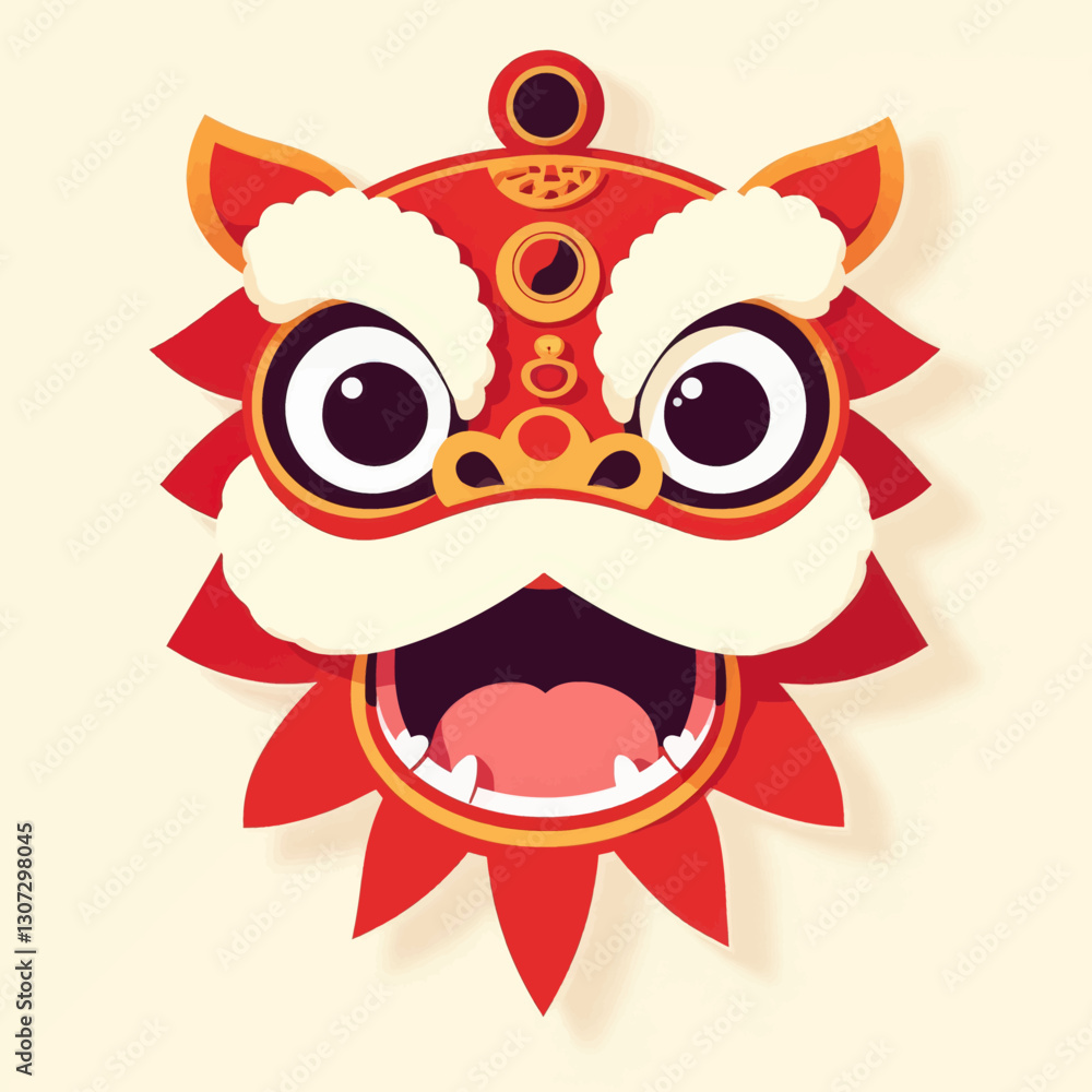 Fototapeta premium Stylized Red Chinese Lion Dance Head Ornament