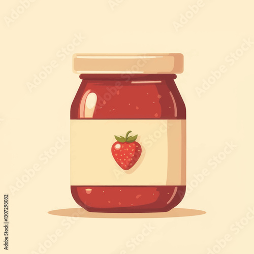 Stylized strawberry jam jar illustration