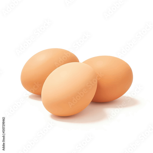 Three brown eggs on white background