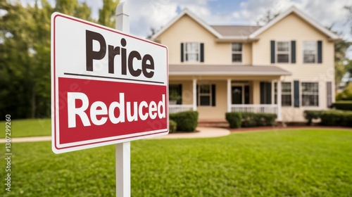 Price Reduced Sign in Front of Residential Home for Sale