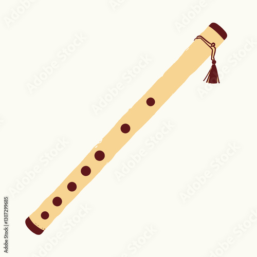 Woodwind flute with red tassel and finger holes
