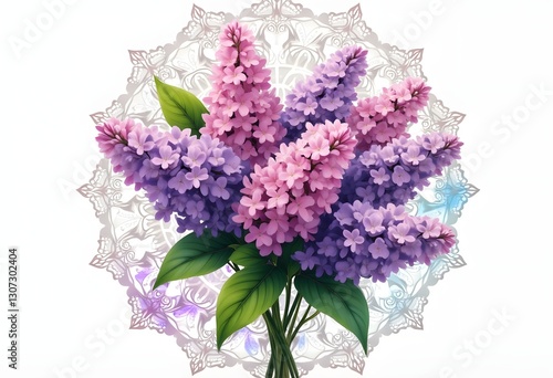 lilac flowers on an isolated white background, watercolor illustration, botanical painting, hand drawing