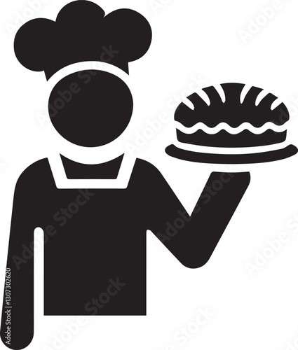 Baker holding a cake icon vector illustration black and white art